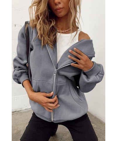 Women's Oversized Zip Up Hoodies Sweatshirts Fall Winter Casual Drawstring Jacket Tops with Pocket Dark Grey $10.07 Hoodies &...