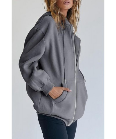 Women's Oversized Zip Up Hoodies Sweatshirts Fall Winter Casual Drawstring Jacket Tops with Pocket Dark Grey $10.07 Hoodies &...