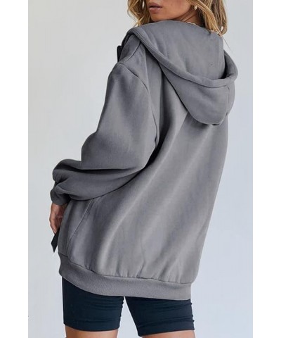 Women's Oversized Zip Up Hoodies Sweatshirts Fall Winter Casual Drawstring Jacket Tops with Pocket Dark Grey $10.07 Hoodies &...