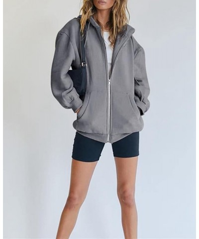 Women's Oversized Zip Up Hoodies Sweatshirts Fall Winter Casual Drawstring Jacket Tops with Pocket Dark Grey $10.07 Hoodies &...