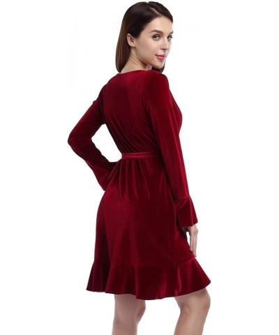 Women's V Neck Velvet Formal Elegant Evening Party Mini Dress Velvet Ruffle Maroon $18.90 Dresses