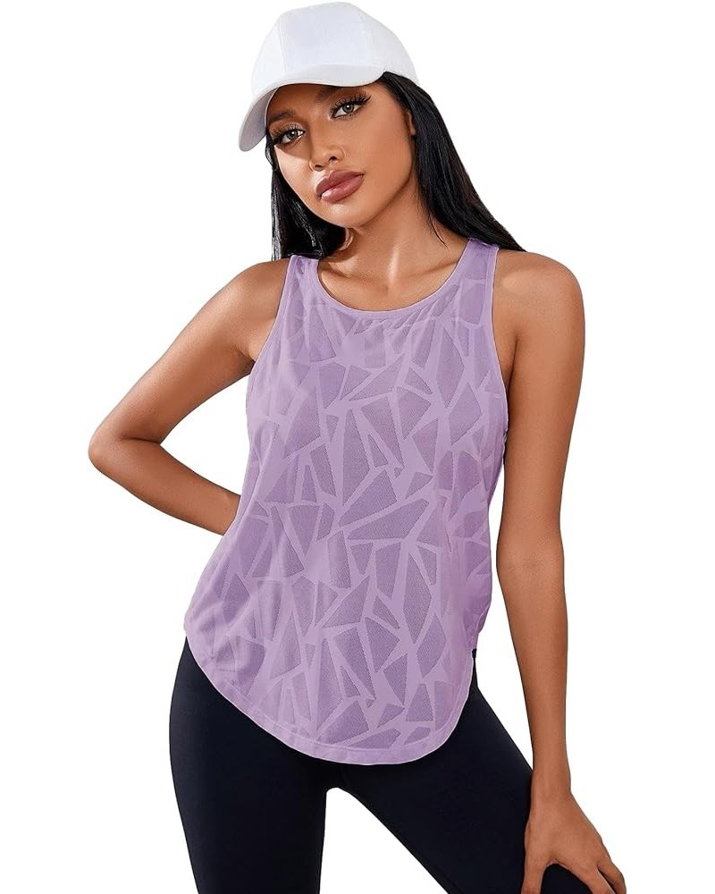 Women's Workout Tops Geo Print Sleeveless Athletic Running Tank Tops Mauve Purple $9.43 Activewear