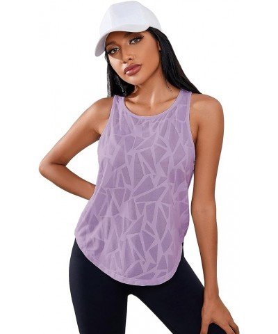 Women's Workout Tops Geo Print Sleeveless Athletic Running Tank Tops Mauve Purple $9.43 Activewear