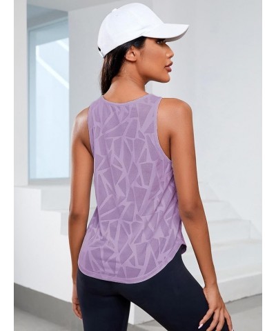 Women's Workout Tops Geo Print Sleeveless Athletic Running Tank Tops Mauve Purple $9.43 Activewear