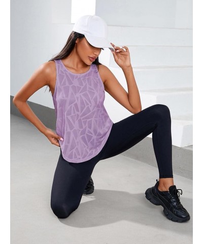 Women's Workout Tops Geo Print Sleeveless Athletic Running Tank Tops Mauve Purple $9.43 Activewear