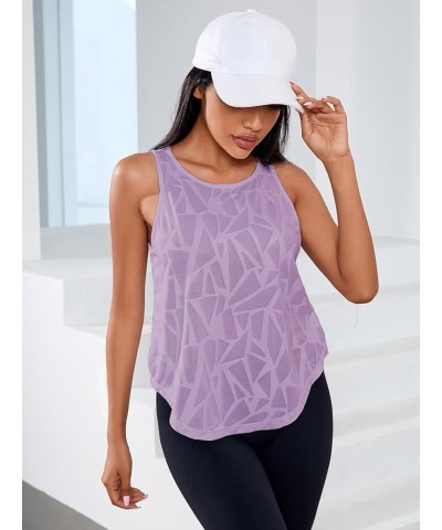 Women's Workout Tops Geo Print Sleeveless Athletic Running Tank Tops Mauve Purple $9.43 Activewear