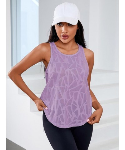 Women's Workout Tops Geo Print Sleeveless Athletic Running Tank Tops Mauve Purple $9.43 Activewear