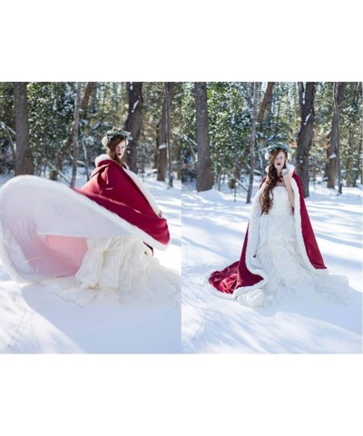 Long Wedding Cloak with Hooded Cape Winter Fur Trim and Hand Muff 50 55 59 71 Inches (20 Colors) Light Pink $36.24 Coats