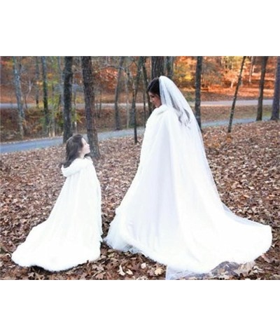 Long Wedding Cloak with Hooded Cape Winter Fur Trim and Hand Muff 50 55 59 71 Inches (20 Colors) Light Pink $36.24 Coats