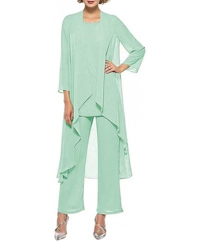 3 PCS Mother of The Bride Dresses Pant Suits with Jacket Long Sleeve Chiffon Formal Dresses for Women Mint-green $25.80 Suits