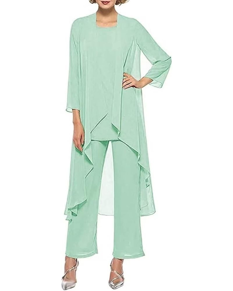 3 PCS Mother of The Bride Dresses Pant Suits with Jacket Long Sleeve Chiffon Formal Dresses for Women Mint-green $25.80 Suits