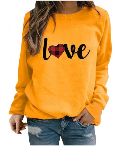 Love Heart Shirt Valentines Day Plus Size Pullover Women Long Sleeve Tops Crewneck Sweatshirts for Girls 11-yellow $11.19 Tops