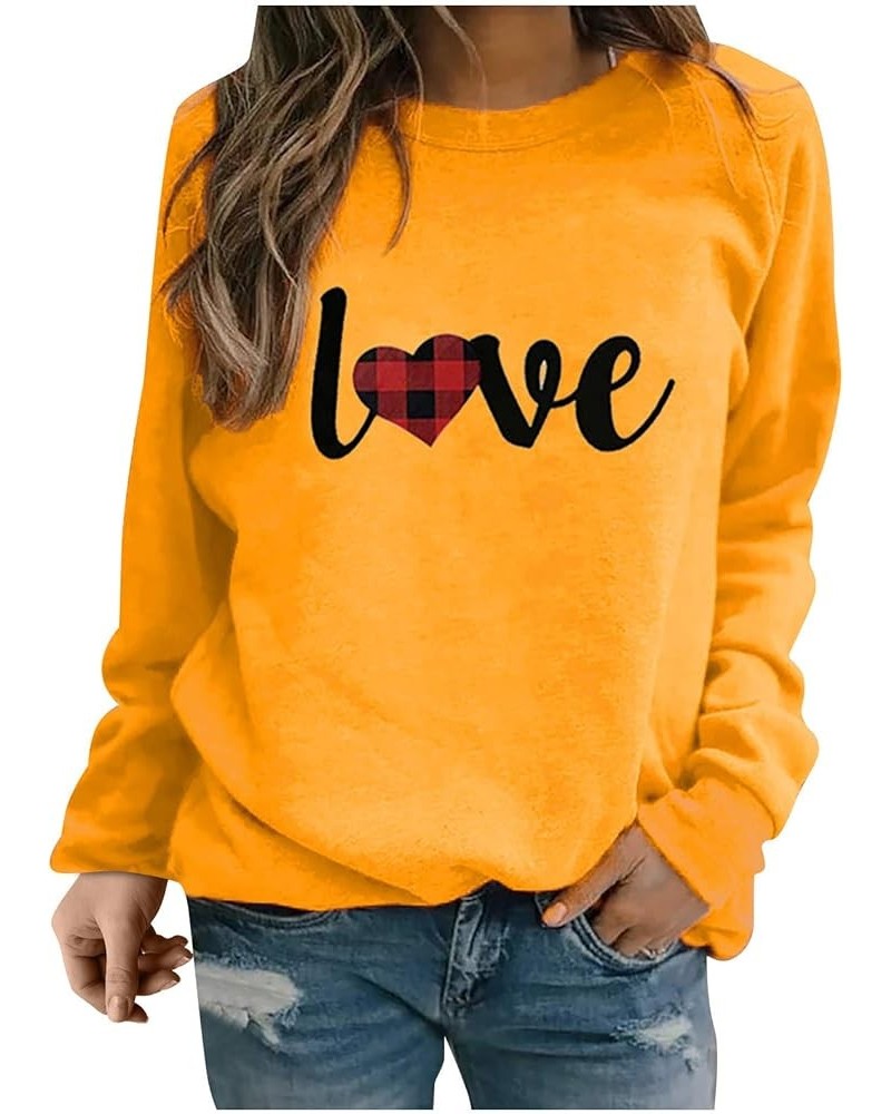 Love Heart Shirt Valentines Day Plus Size Pullover Women Long Sleeve Tops Crewneck Sweatshirts for Girls 11-yellow $11.19 Tops