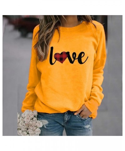 Love Heart Shirt Valentines Day Plus Size Pullover Women Long Sleeve Tops Crewneck Sweatshirts for Girls 11-yellow $11.19 Tops