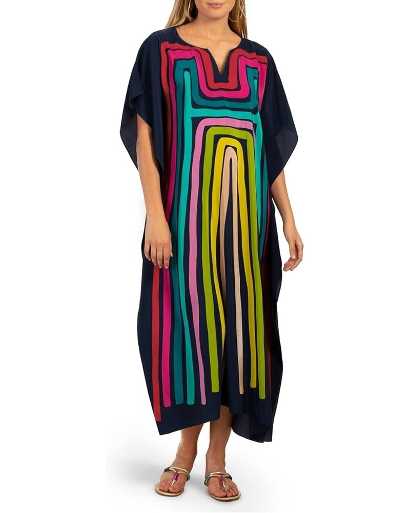 Ethnic Kaftan Dresses for Women Swimsuit Cover Up Resort Wear Printed Dress C-colorful Stripes 2 $14.70 Swimsuits