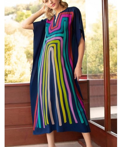 Ethnic Kaftan Dresses for Women Swimsuit Cover Up Resort Wear Printed Dress C-colorful Stripes 2 $14.70 Swimsuits