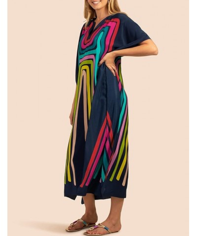 Ethnic Kaftan Dresses for Women Swimsuit Cover Up Resort Wear Printed Dress C-colorful Stripes 2 $14.70 Swimsuits