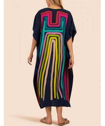 Ethnic Kaftan Dresses for Women Swimsuit Cover Up Resort Wear Printed Dress C-colorful Stripes 2 $14.70 Swimsuits