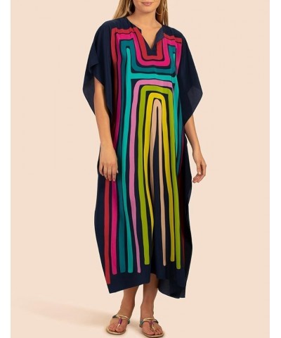 Ethnic Kaftan Dresses for Women Swimsuit Cover Up Resort Wear Printed Dress C-colorful Stripes 2 $14.70 Swimsuits