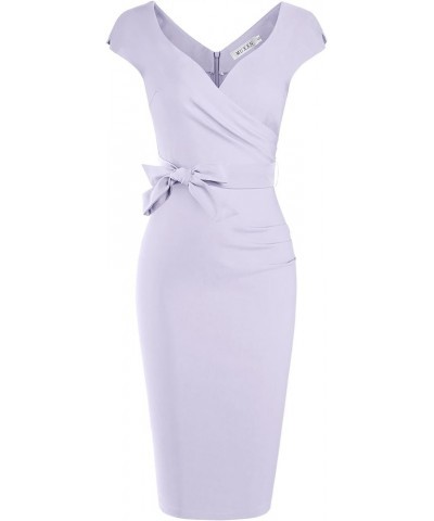 Women's Vintage 1950s Style Wrap V Neck Tie Waist Formal Cocktail Dress Lavender Purple $22.57 Dresses