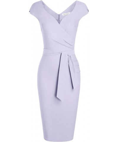 Women's Vintage 1950s Style Wrap V Neck Tie Waist Formal Cocktail Dress Lavender Purple $22.57 Dresses