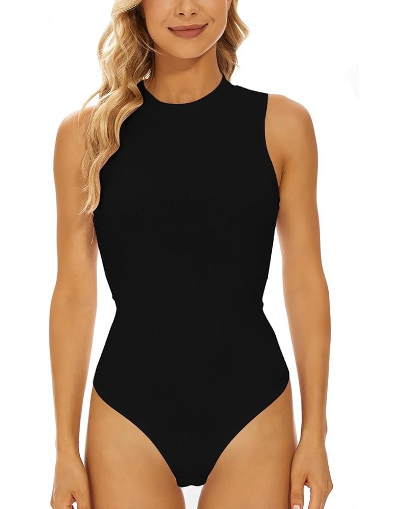 Women's Mock Turtle Neck Sleeveless Sexy Tank Tops Bodysuit Slim Fit Jumpsuit Leotard Clothing Black $10.56 Bodysuits