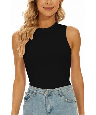 Women's Mock Turtle Neck Sleeveless Sexy Tank Tops Bodysuit Slim Fit Jumpsuit Leotard Clothing Black $10.56 Bodysuits