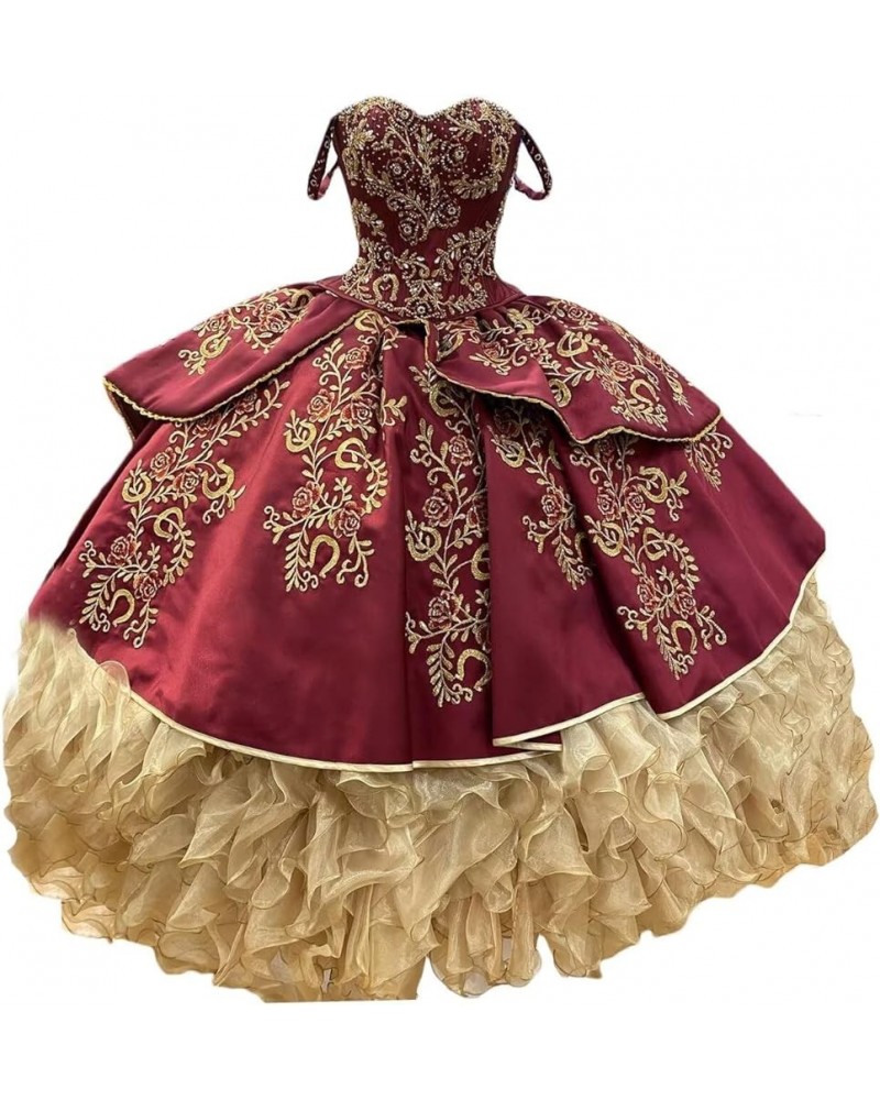 Women's Vintage Floral Quinceanera Dresses Mexican Style Sweet 15 16 Party Ball Gown L-burgundy $68.25 Dresses