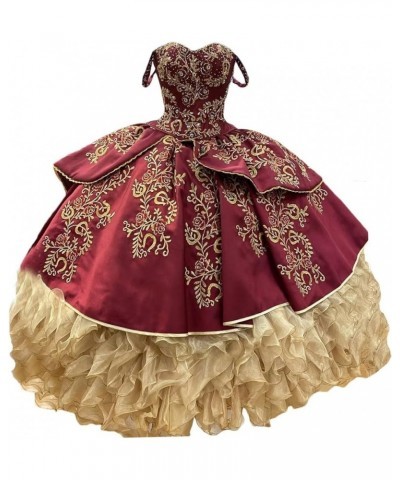 Women's Vintage Floral Quinceanera Dresses Mexican Style Sweet 15 16 Party Ball Gown L-burgundy $68.25 Dresses