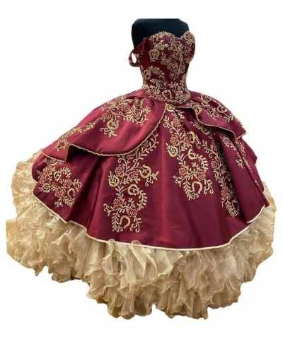 Women's Vintage Floral Quinceanera Dresses Mexican Style Sweet 15 16 Party Ball Gown L-burgundy $68.25 Dresses