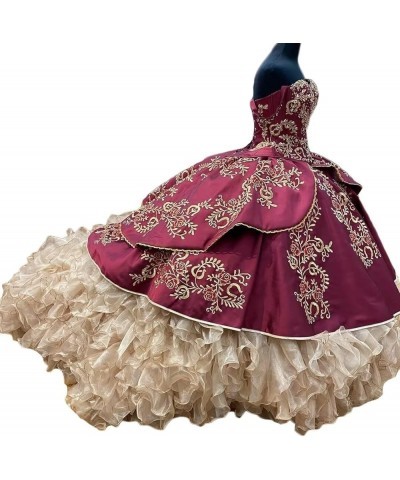 Women's Vintage Floral Quinceanera Dresses Mexican Style Sweet 15 16 Party Ball Gown L-burgundy $68.25 Dresses