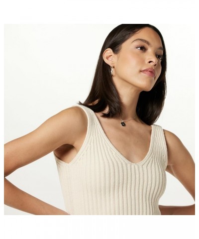 Women's Sylvie Double V-Neck Textured Rib Cropped Sweater Tank Whisper White $13.95 Tanks