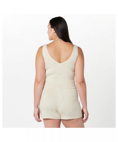 Women's Sylvie Double V-Neck Textured Rib Cropped Sweater Tank Whisper White $13.95 Tanks