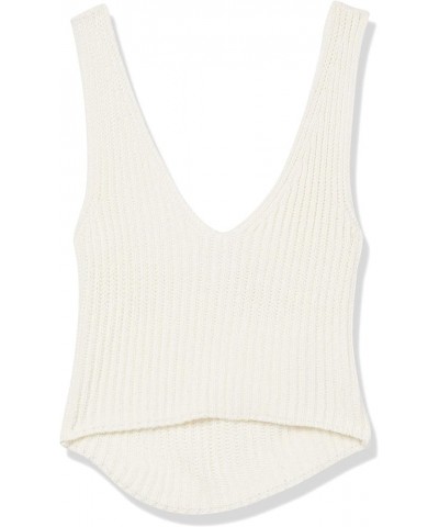 Women's Sylvie Double V-Neck Textured Rib Cropped Sweater Tank Whisper White $13.95 Tanks