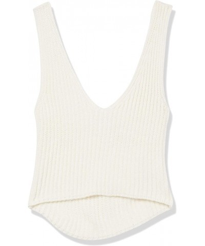 Women's Sylvie Double V-Neck Textured Rib Cropped Sweater Tank Whisper White $13.95 Tanks