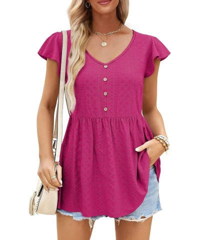 T Shirts for Women Cute Babydoll Casual Tops Peplum Loose Fit Tunic Hot Pink $8.84 Tops