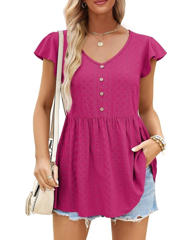 T Shirts for Women Cute Babydoll Casual Tops Peplum Loose Fit Tunic Hot Pink $8.84 Tops