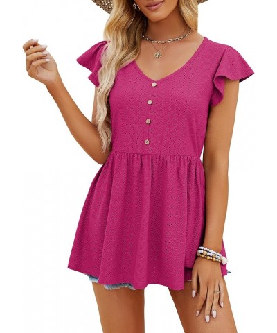 T Shirts for Women Cute Babydoll Casual Tops Peplum Loose Fit Tunic Hot Pink $8.84 Tops