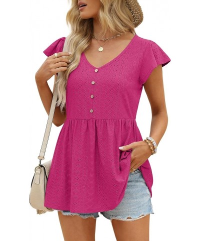 T Shirts for Women Cute Babydoll Casual Tops Peplum Loose Fit Tunic Hot Pink $8.84 Tops