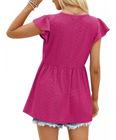 T Shirts for Women Cute Babydoll Casual Tops Peplum Loose Fit Tunic Hot Pink $8.84 Tops