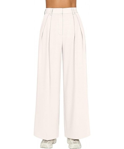 Women's Loose Fit High Elastic Waisted Wide Leg Straight Long Trousers Suit Pants Beige $20.71 Pants