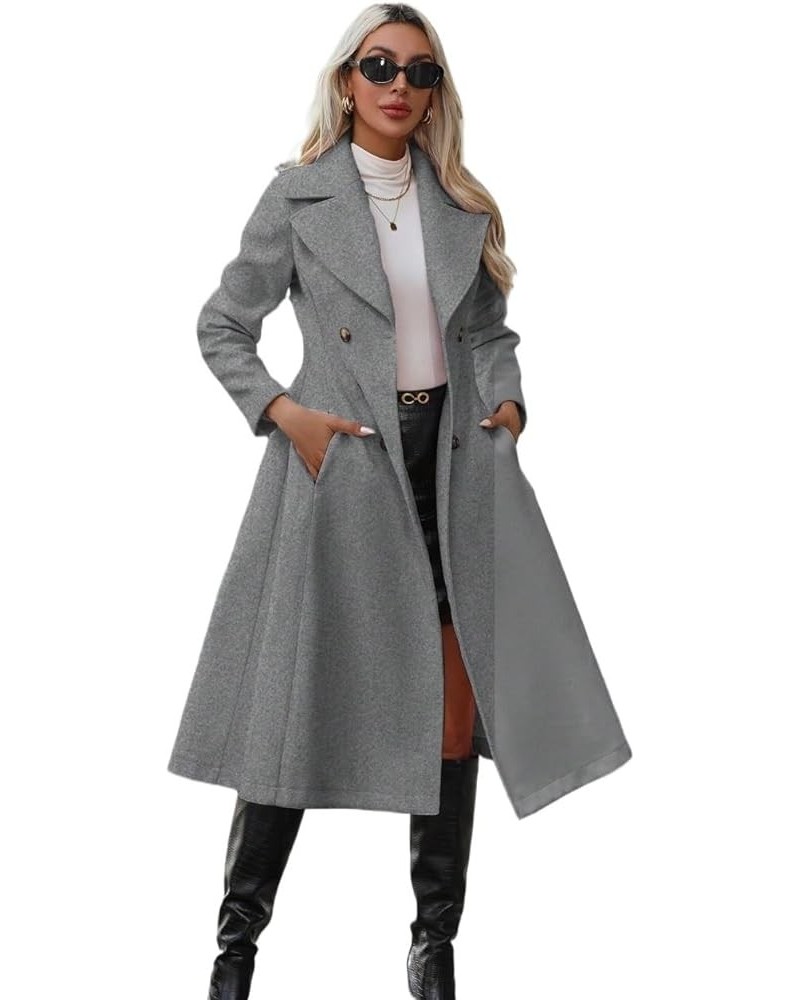 Women Winter Long Sleeve Wool Coat Grey Wool Coat With Lapel Collar, Elegant Commuting Style Grey $48.91 Coats