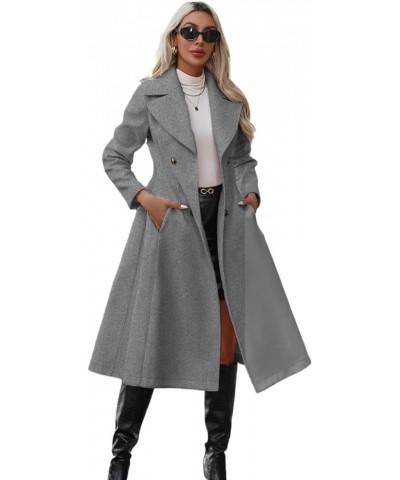 Women Winter Long Sleeve Wool Coat Grey Wool Coat With Lapel Collar, Elegant Commuting Style Grey $48.91 Coats