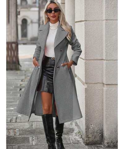 Women Winter Long Sleeve Wool Coat Grey Wool Coat With Lapel Collar, Elegant Commuting Style Grey $48.91 Coats