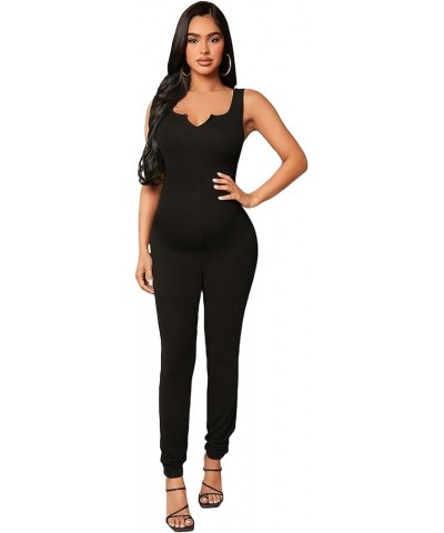 Women's Maternity Scoop Neck Sleeveless Drawstring Waist Pants Romper Jumpsuit Black Solid $19.94 Jumpsuits