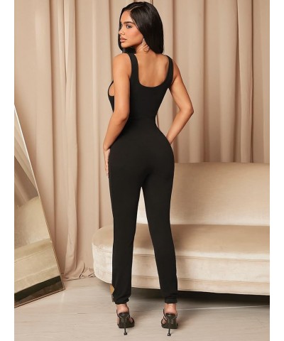 Women's Maternity Scoop Neck Sleeveless Drawstring Waist Pants Romper Jumpsuit Black Solid $19.94 Jumpsuits