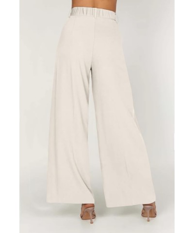 Women's Loose Fit High Elastic Waisted Wide Leg Straight Long Trousers Suit Pants Beige $20.71 Pants