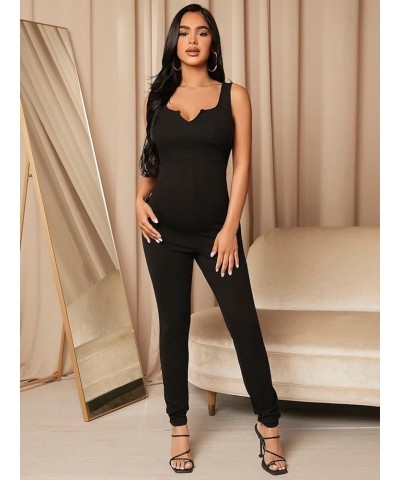 Women's Maternity Scoop Neck Sleeveless Drawstring Waist Pants Romper Jumpsuit Black Solid $19.94 Jumpsuits