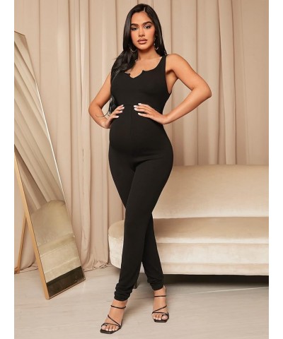 Women's Maternity Scoop Neck Sleeveless Drawstring Waist Pants Romper Jumpsuit Black Solid $19.94 Jumpsuits