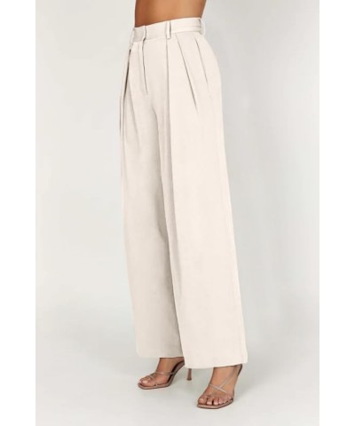 Women's Loose Fit High Elastic Waisted Wide Leg Straight Long Trousers Suit Pants Beige $20.71 Pants